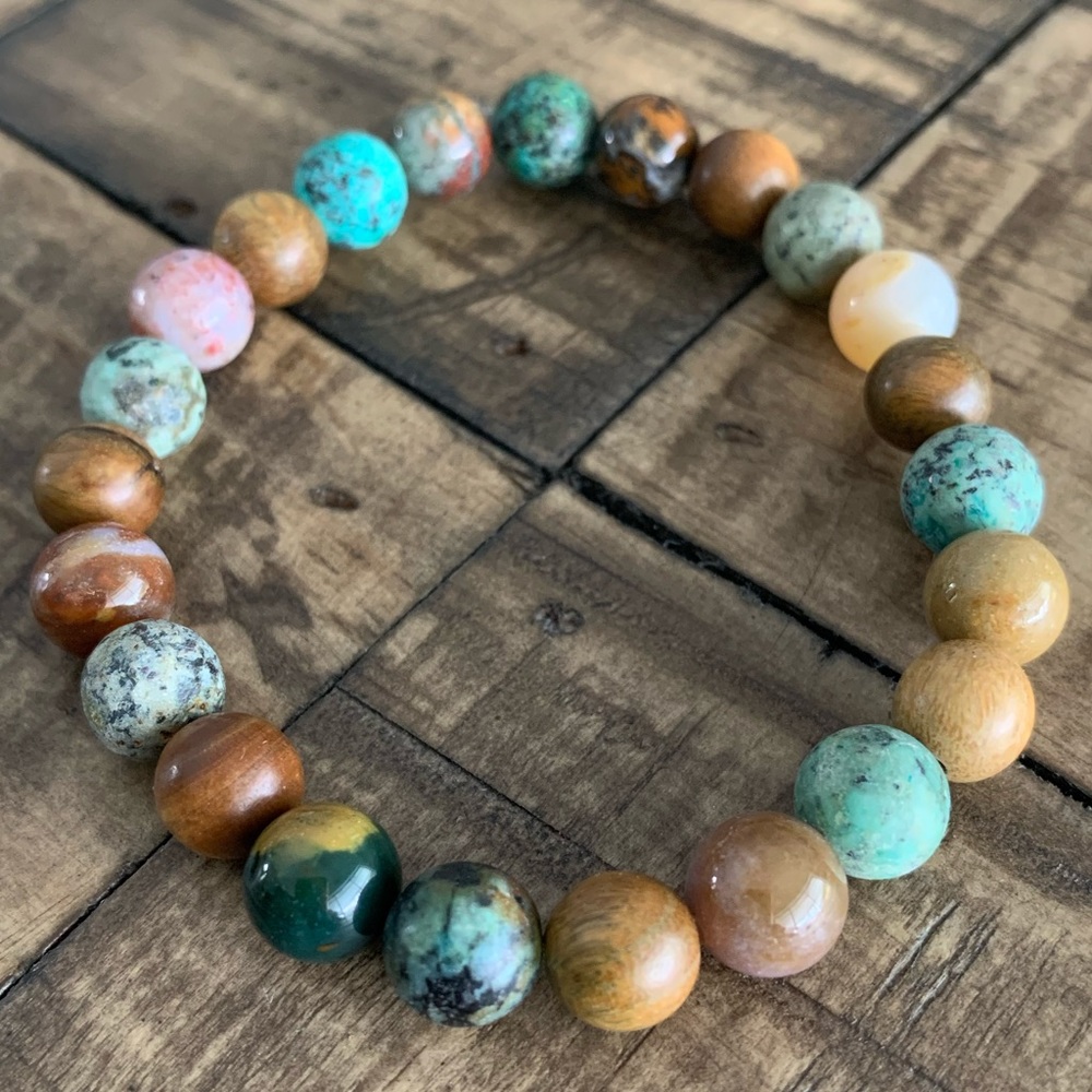 Turquoise, Opal and Wood Gemstone Chakra Bracelet - Picture 2 of 5